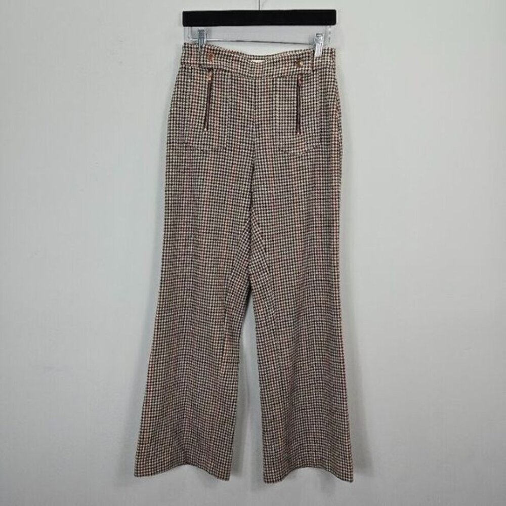 See By Chloe Women Trouser 38 Brown Plaid Houndstooth Dark Academia‎ Preppy